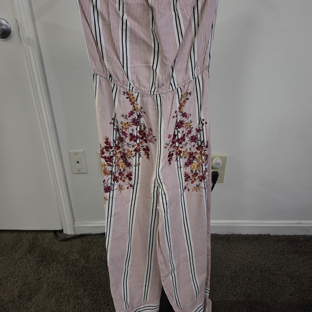 BeBop Pink Striped Floral Jumpsuit